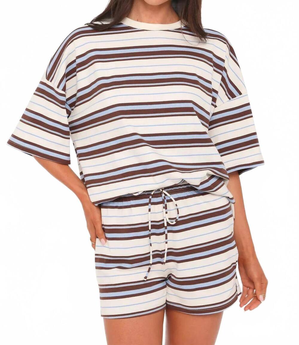 NEW PETAL & PUP hellen short set in brown multi stripe